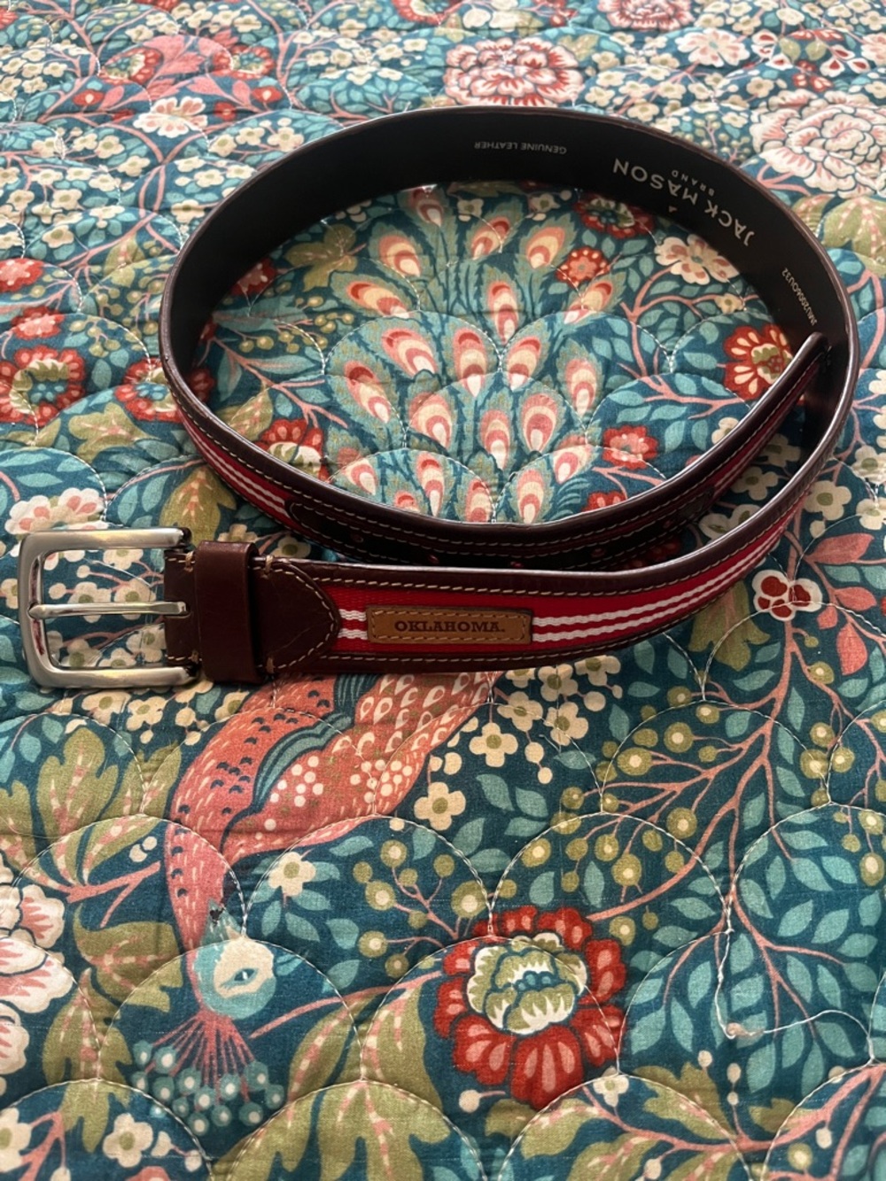Jack Mason Brand Oklahoma tailgate Red & Brown Leather-Trim Men's Belt